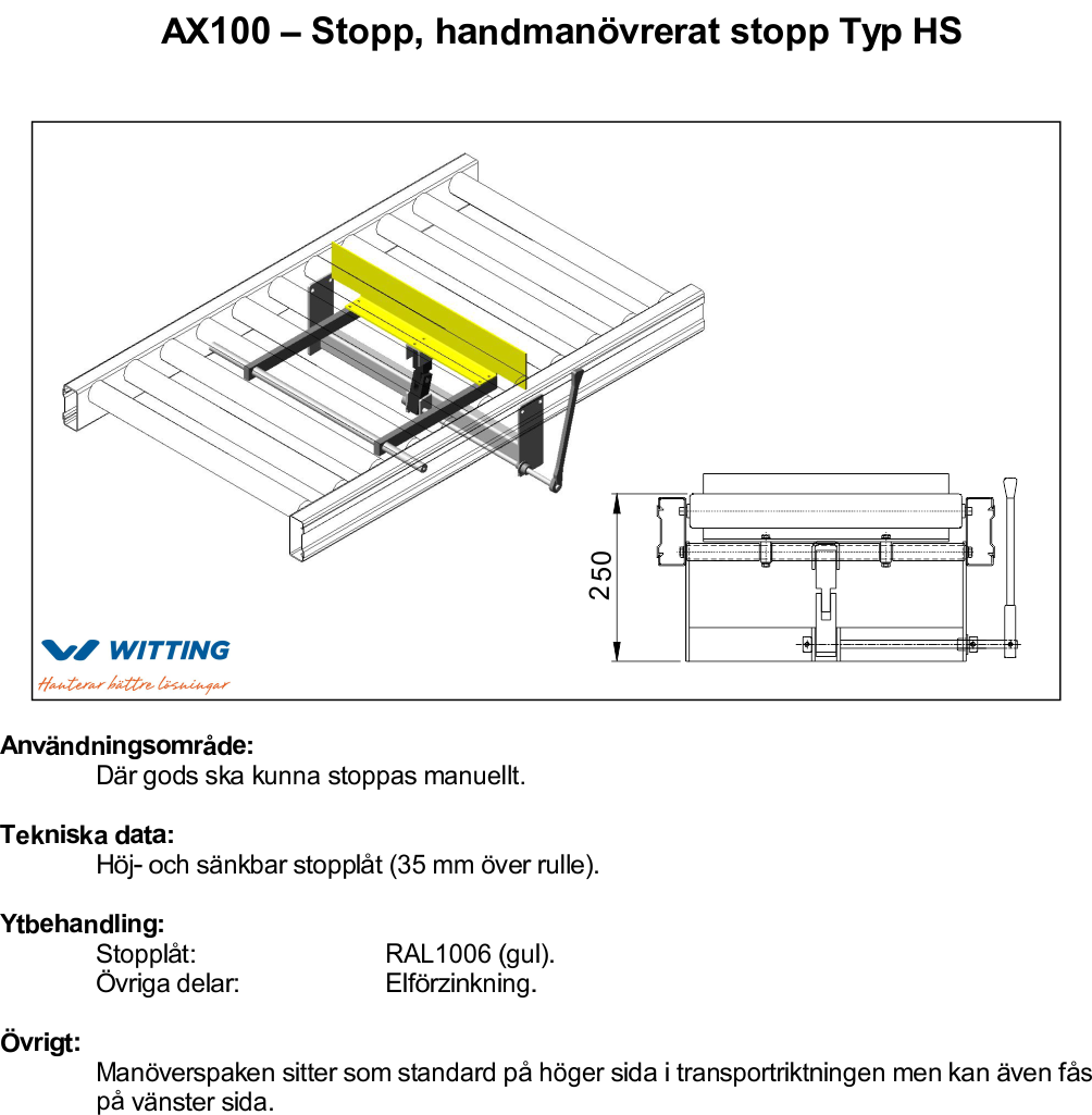 AX100 – Stopp, handmanövrerat stopp Typ HS